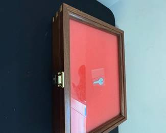 Wooden Shadow Box Display Case with Brass Accents