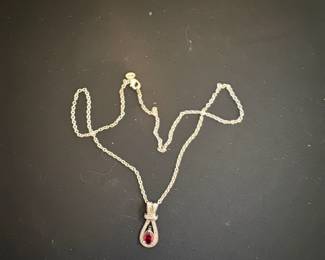 Sterling Silver PearCut Red Stone Pendant Necklace