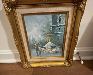 Jinz signed impressionist market scene oil painting