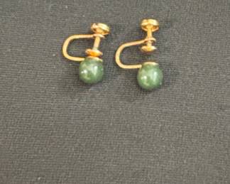 Vintage GoldFilled Green Stone ScrewBack Earrings