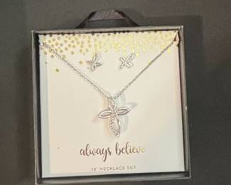 Always Believe Cross Necklace and Earring Set