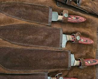 Damascus Steel Knives and leather bag