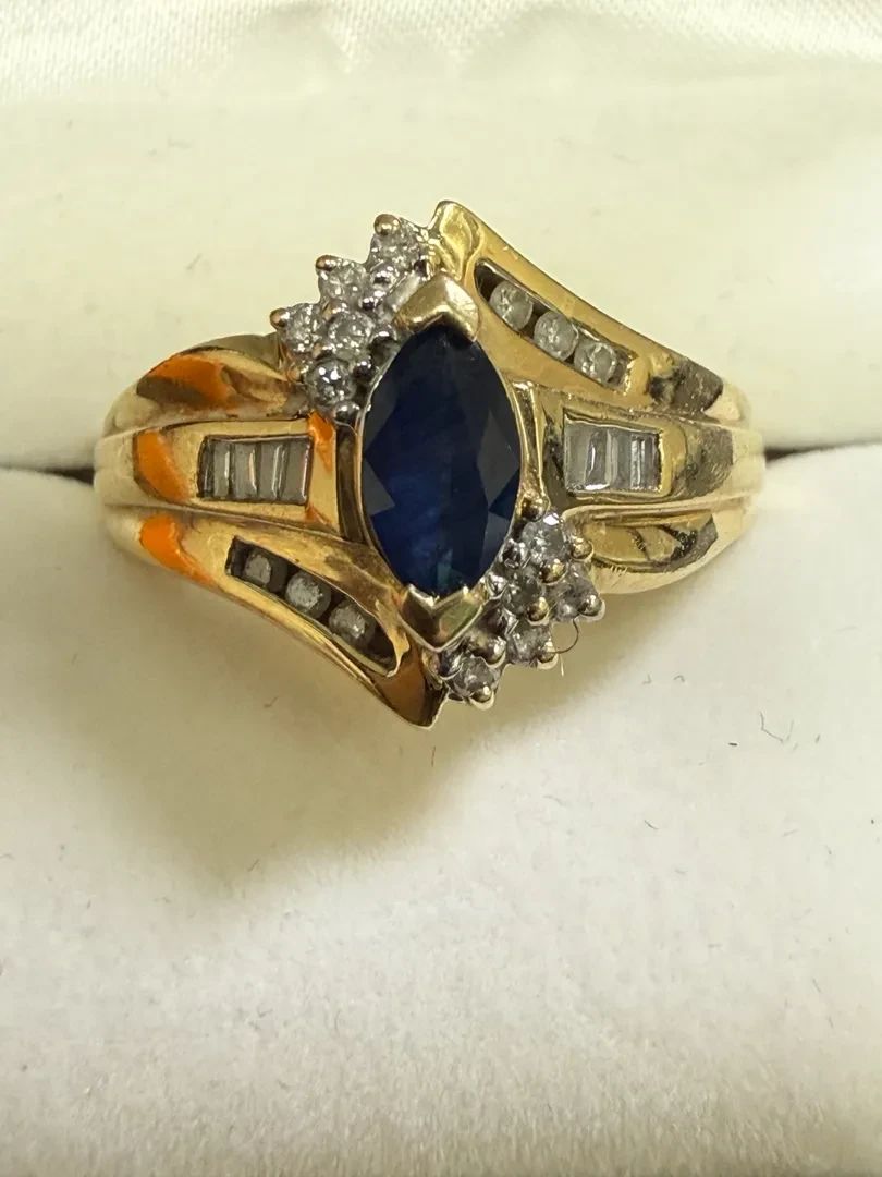 14K Gold Marquise Sapphire Diamond Ring