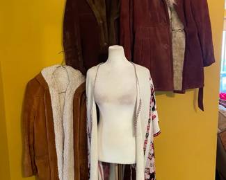 Vintage LeatherSuede  Faux Fur Coats, Knitted Deer Shawl