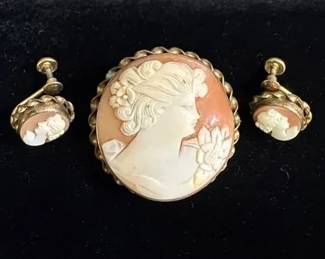 Cameo Pin and Earrings