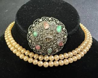 Vintage Silver Filigree Brooch and Pearls