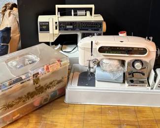 2 Vintage Portable Sewing Machines Singer  Morse,  Accessories