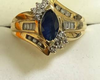 14K Gold Marquise Sapphire Diamond Ring
