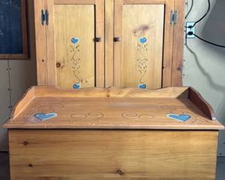 Vintage Hand Painted Wood Chest and Cabinet