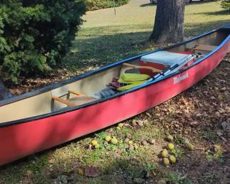 Large Red Mohawk Canoe with Cooler, Oars, Life Jackets and More