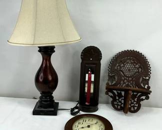 Table Lamp, Wall Clock, Carved Shelf and More
