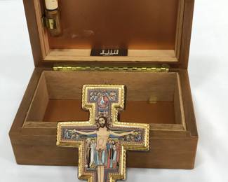 Wooden Humidor and San Damiano Crucifix Plaque