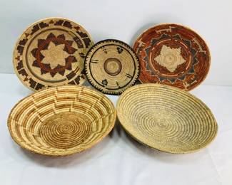 Coiled Woven Fiber Basket Plaques and Bowls