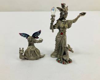 Rawcliffe Pewter Fantasy Sorceress and Snail Rider Figurines