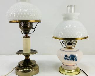 Electric Table Lamps with Milkgalss Hobnail Shades