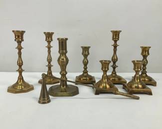Brass Candlesticks and Candle Snuffer