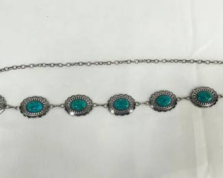 Silver-Tone Concho Belt with Faux Turquoise Stones