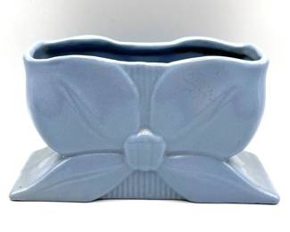 Vintage Abingdon USA Blue Bow Ceramic Planter Art Pottery Vase