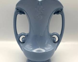 Vintage Abingdon USA Blue DoubleHandled Ceramic Vase Art Pottery