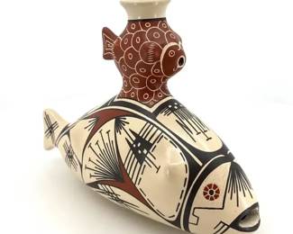 Mata Ortiz Polychrome Fish Effigy Pottery Olla