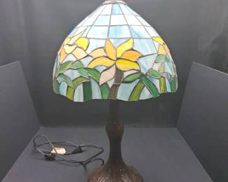 TiffanyStyle Stained Glass Floral Table Lamp with BronzeTone Base
