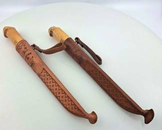 Vintage J. Marttiini Rapala Finland Fishing Fillet and Utility Knives with Embossed Leather Sheaths