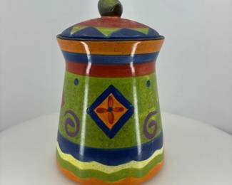 Vintage Certified International HandPainted Cookie Jar Colorful Ceramic Canister with Lid