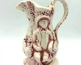 Vintage Embossed Children in the Woods Ceramic Pitcher