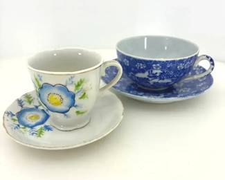 Vintage Blue and White Tea Cup, and Saucer Lot