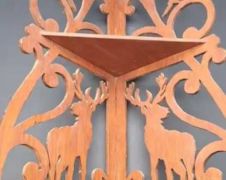 Vintage, HandCarved Wooden ThreeTier Corner Shelf