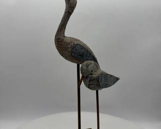 Wooden Crane and Bird on Standing Base
