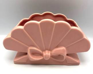 Vintage Abingdon Pottery Pink Fan Vase with Bow  USA