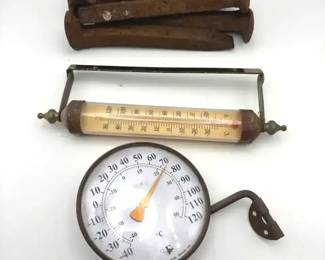 Vintage Industrial Hanging Spring Thermometer  Brass Window Thermometer Lot