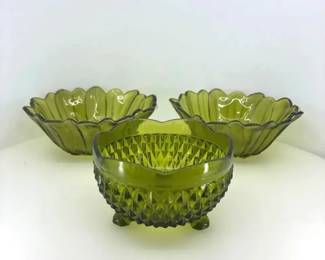 Vintage Green Glass Candy Bowls