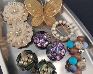 Vintage Costume Earrings and Butterfly Brooch