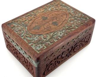 Vintage HandCarved Wooden Trinket Box