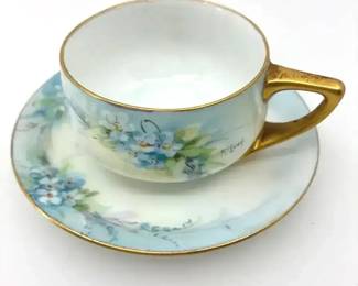 Rosenthal Hand Painted Signed McLeod Tea Cup  Saucer Set  Artist Signed Porcelain