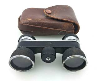 Vintage Black  Silver Opera Glasses Binoculars with Original Leather Case