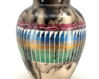 Russell Sam Signed Navajo Horsehair Pottery Vase