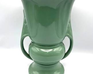 Vintage Abingdon DoubleHandled Pottery Urn Vase  Glossy Sage Green