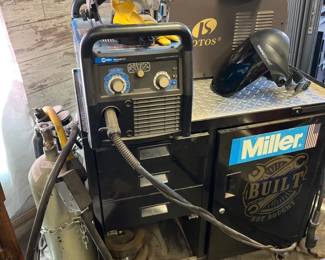 Digital Plasma Cutter, Millermatic 211 MIG Welder on Rolling Work Cabinet