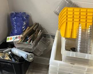 Rack Bins, Paint Brushes, Rubber Gloves, Tape, and More