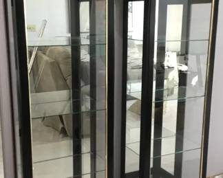 Twin Black Lacquer Display Cabinets