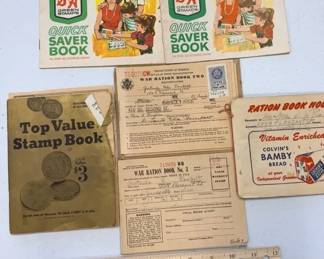 Vintage WWII 1943 War Ration Books, Bamby Bread Advertising SH Green Stamp Books
