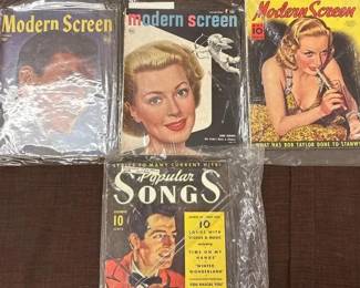 Collection of 4 Vintage Modern Screen, Modern Screen Songs Popular Songs Hollywood Magazines