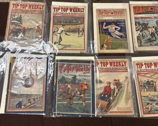 Collection of 8 Antique Frank Merriwell Tip Top Weekly Illustrated Adventure Sports Publications