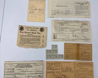 Original WWII Ration Books, Sugar Gasoline Coupons, Draft Notice and Home Front Ephemera 1940s