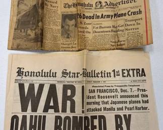 Historic WWII Newspapers 1941 Pearl Harbor Attack 1st Extra 1946 Atomic Bomb Test