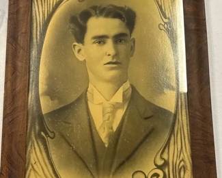 Antique Early 1900s Framed Gentleman Portrait Art Nouveau Decorative Photo Wood Frame