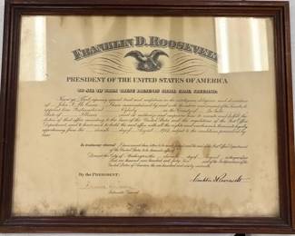 Antique Theodore Roosevelt Presidential Appointment Document with Handwritten Signature Framed